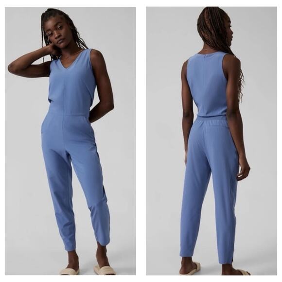 ATHLETA Brooklyn Jumpsuit Size 14 Cottage Blue #981021 Workout Athleisure - Picture 1 of 13